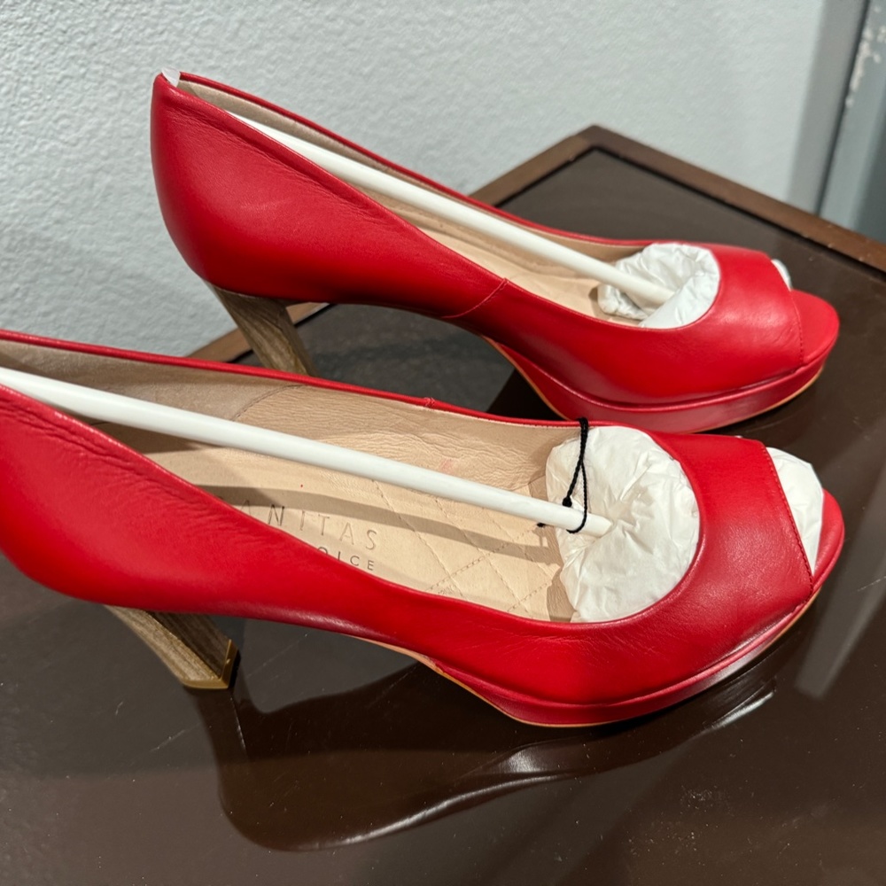 Hispanitas Red Leather Open Toe Platform Shoes size 40 Euro  p-4